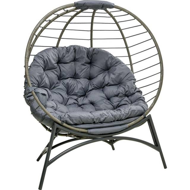 Outsunny Rattan Egg Chair Wicker Basket Chair with Cushion Bottle Holder Bag, Grey