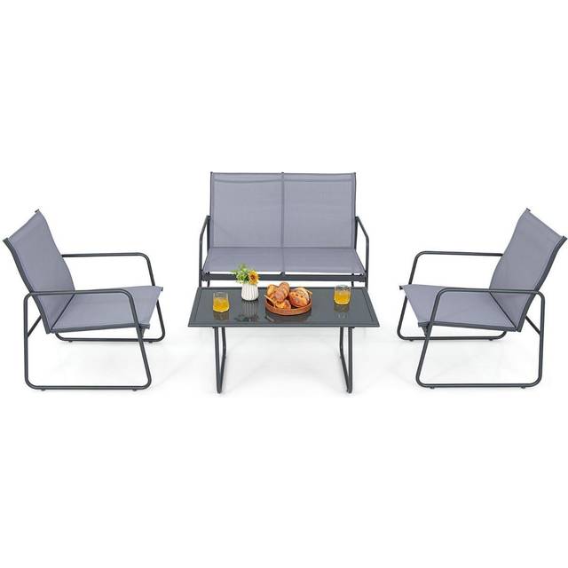 Costway 4 Seater Garden Bistro Set - Grey - 115 x 74 x 28cm