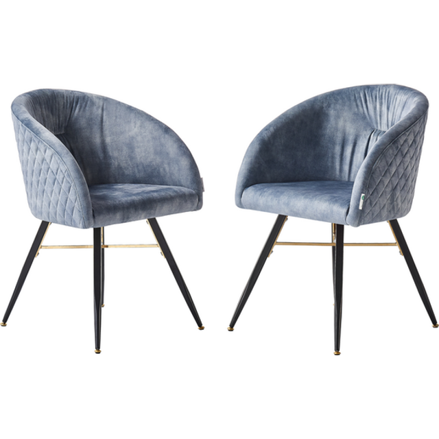 Set of 2 Vittorio Velvet Dining Chairs with Black Metal Legs, Quilted Design Modern Accent Chair - Grey - One Size
