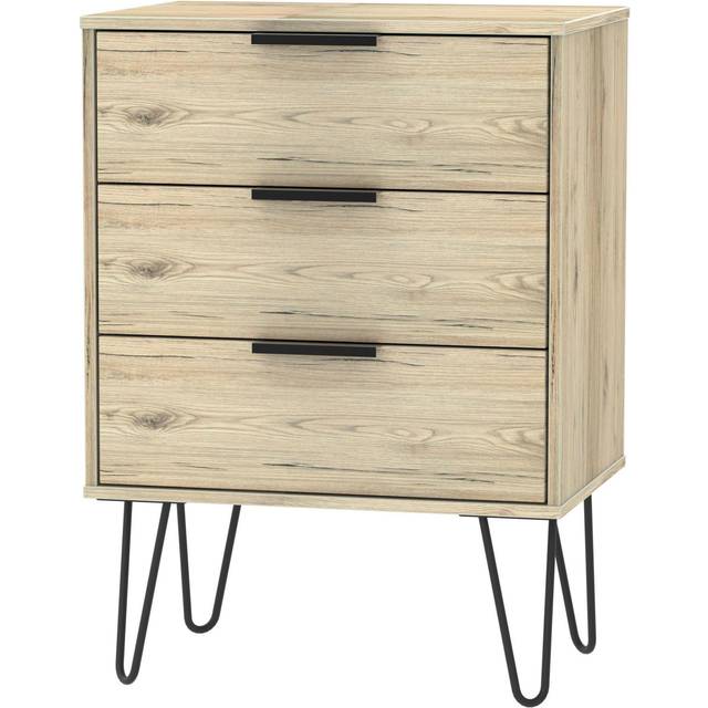 Welcome Furniture Ready Assembled Hirato 3 DrawerRustic Oak Midi Chest With Black Hairpin Legs, Brown