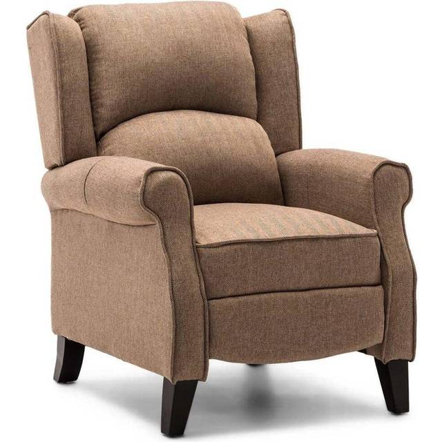 (Herringbone Beige) Eaton Wing Back Fireside Herringbone Fabric Recliner Armchair Sofa Chair Reclining Cinema