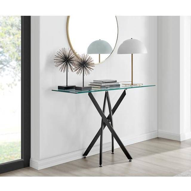 Furniturebox Tavolo Matte Black and Clear Tempered Glass Console Table - 40 x 120 x 78cm