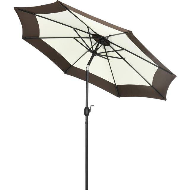 Outsunny 2.7m Garden Parasol Umbrella with 8 Metal Ribs - Tilt and Crank - Coffee | TJ Hughes