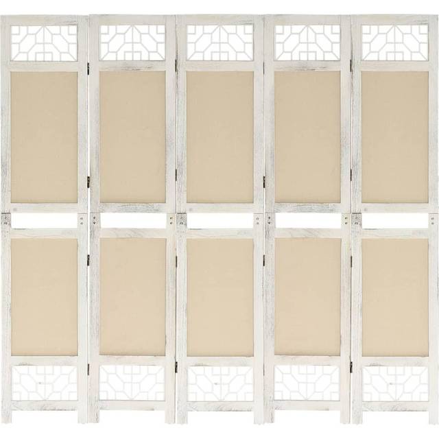 (175 x 165 cm) vidaXL 6-Panel Room Divider Cream Fabric Privacy Folding Screen Multi Sizes