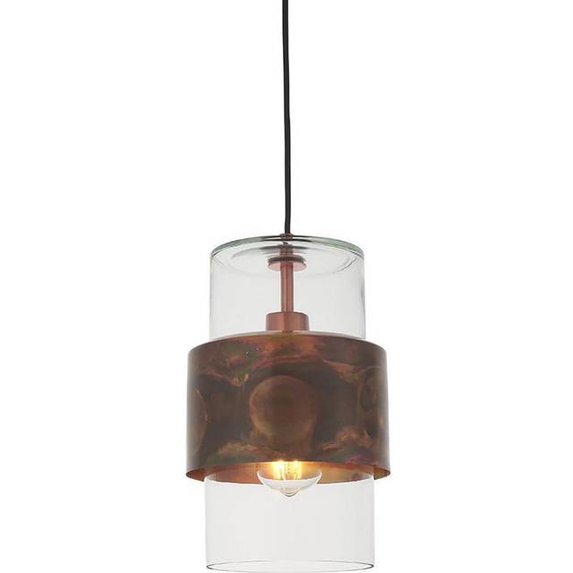 Merano Palermo Copper Patina and Clear Glass Pendant Ceiling Light - Brown - 19.5 x 19.5 x 152.5cm