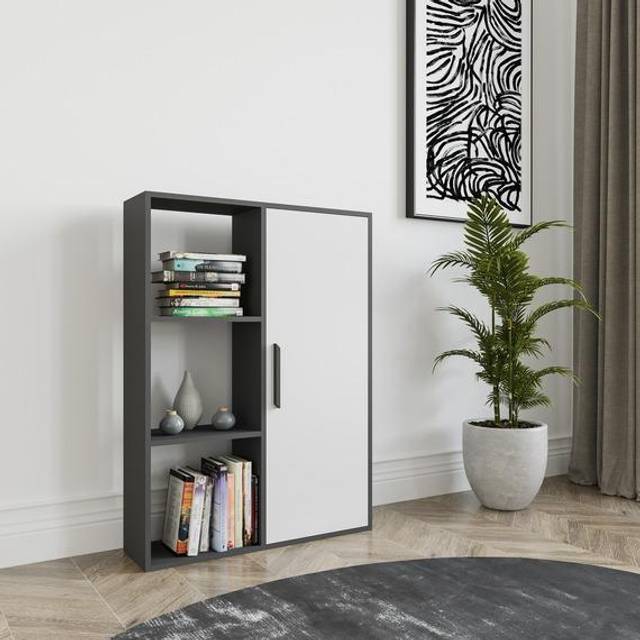 Decorotika Patrick Standard Bookcase Bookshelf Shelving Unit Display Unit With Cabinet - Anthracite And White, Multi