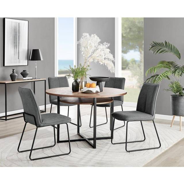 Adley Brown Wood Storage Dining Table and 4 Halle Chairs - Dark Grey