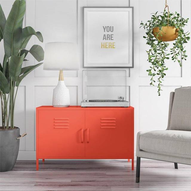 Novogratz Cache 2 Door Metal Locker Accent Cabinet-Orange