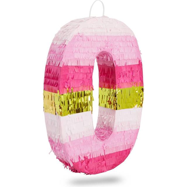 BLUE PANDA - Number 0 Pinata  Pink and Gold for Girls 10th Birthday Party Decorations  Small  16.5x11x3 in