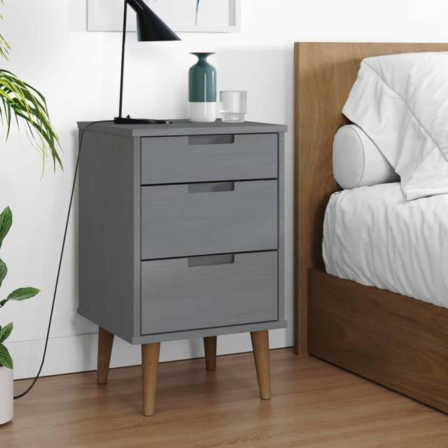 vidaXL Sängbord MOLDE grå 40x35x65 cm massiv furu
