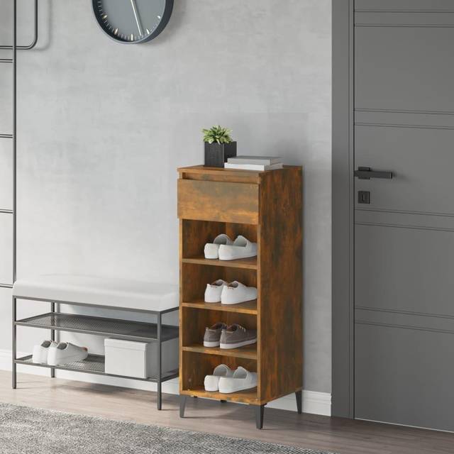 vidaXL Shoe Rack Smoked Oak 40x36x105 cm Engineered Wood - Brown