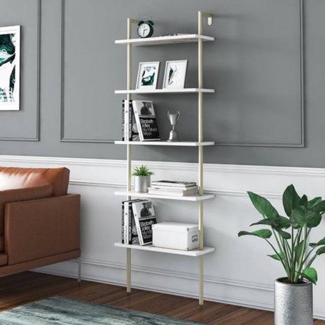 Decorotika Paula 5-tier Modern Bookshelf Multifunctional Shelving Unit For Home And Store - White Marble Effect And Gold, Multi