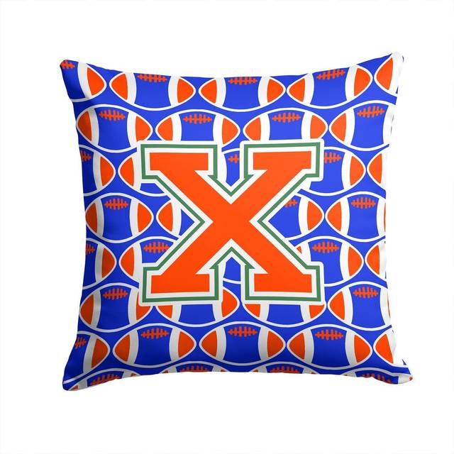 Caroline's Treasures CJ1083-XPW1414 Letter X Football Green  Blue and Orange Fabric Decorative Pillow  14 H x 14 W  Multicolor