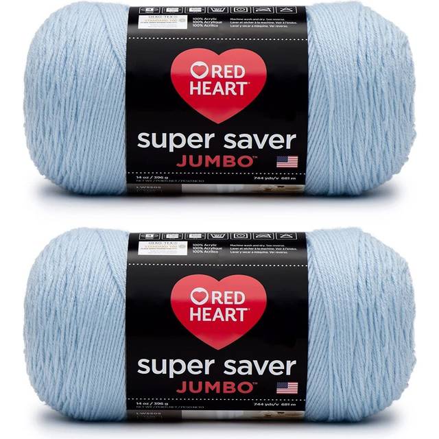 Red Heart Super Saver Jumbo Light Blue Yarn - 2 Pack of 396g/14oz - Acrylic - 4 Medium (Worsted) - 744 Yards - Knitting/Crochet