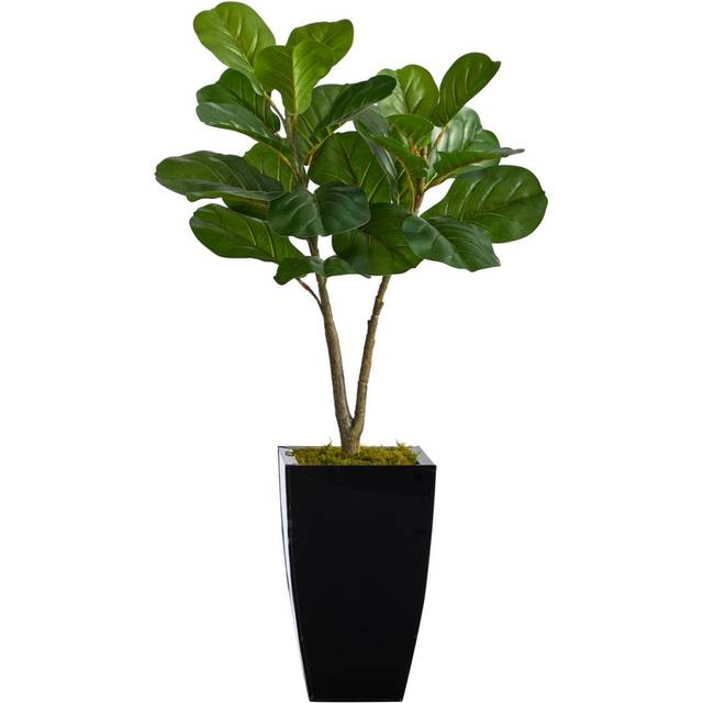 3 Fiddle Leaf Fig Artificial Tree in Black Metal Planter