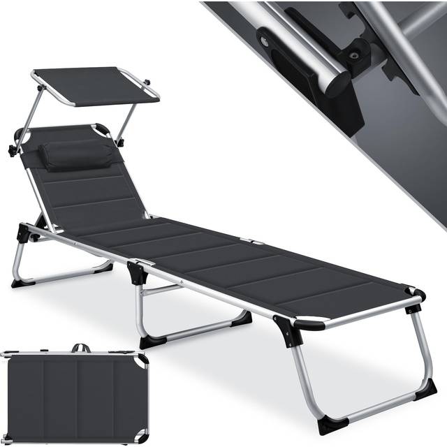KESSER® Solstol sol med tak, trädgårdsstol, soltak, hopfällbart soltak, justerbart ryggstöd, ergonomiskt vadderat liggyta, aluminium, liggstol, bärbar strandstol, antracit
