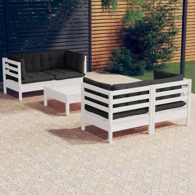 Loungegrupp med antracit dynor 5 delar massiv furu