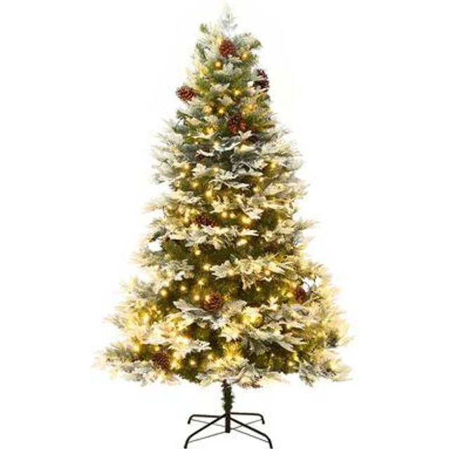 Belyst julgran med kottar grön 225 cm PVC&PE