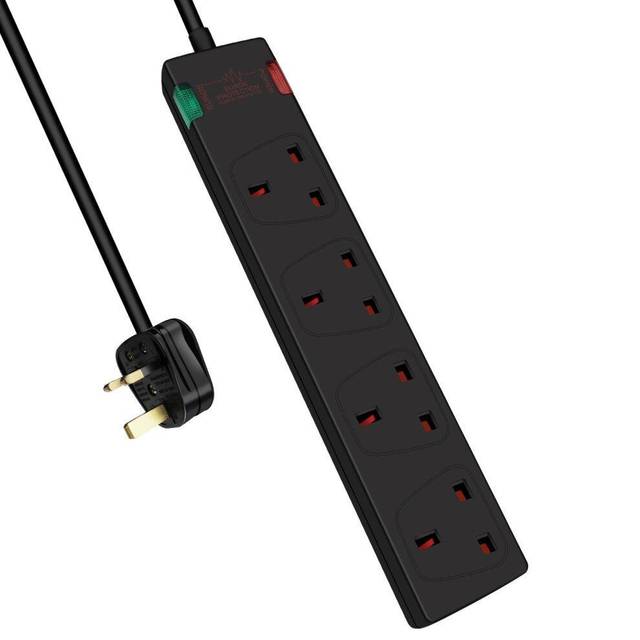 4 Gang Surge-Protected Extension Lead - Black / 5m