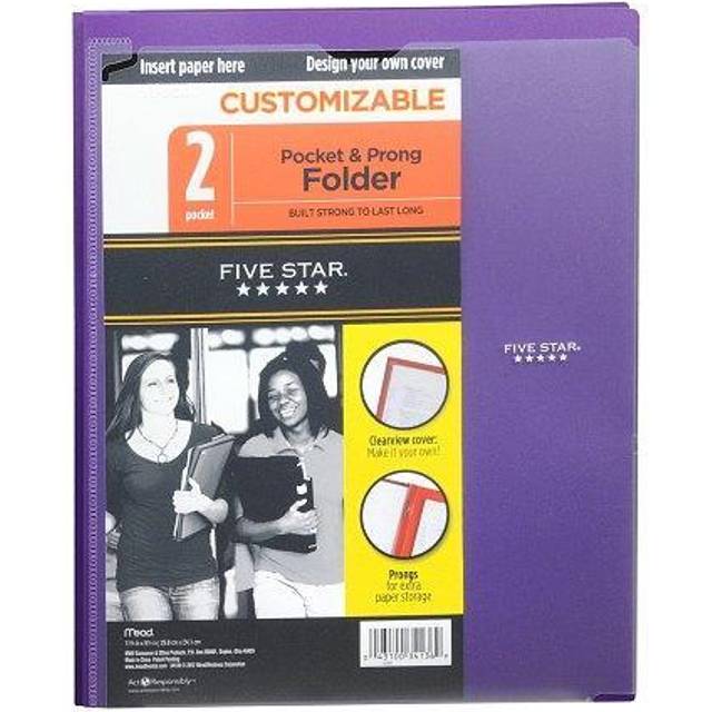Five Star 2 Pocket Folder with Prong Fasteners Folder with Pockets Customizable Cover Plastic Color Selected for You 1 Count 34136