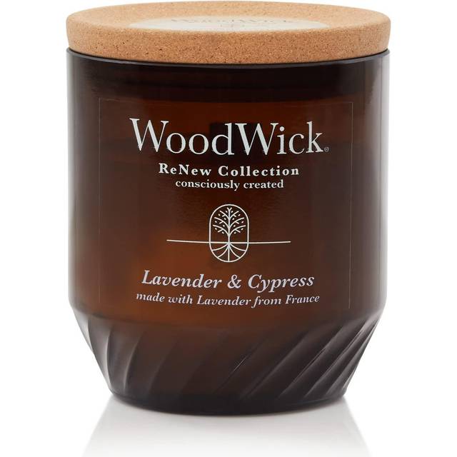 WoodWick Renew Medium Candle  Lavender & Cypress Scented Candles  6oz  Plant Based Soy Wax Blend  Made with Upcycled Materials and Essential Oils  Up