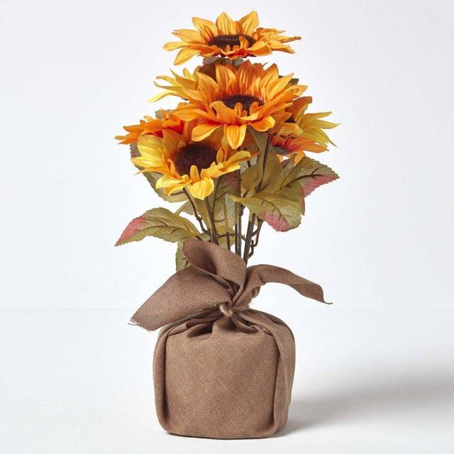Yellow and Golden Artificial Sunflower Arrangement in Burlap Pot