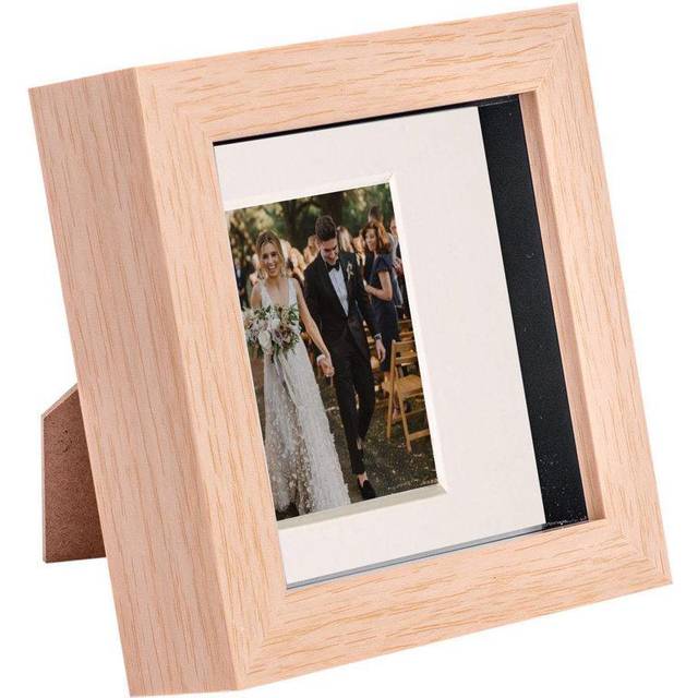 4" x 4" Dark Wood 3D Box Photo Frame - with 2" x 2" Mount - Ivory Mount