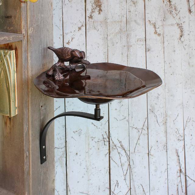 Achla BB-02AB-WM Antiqued Birdbath with Birds Wall Mount Bracket, Copper & Black