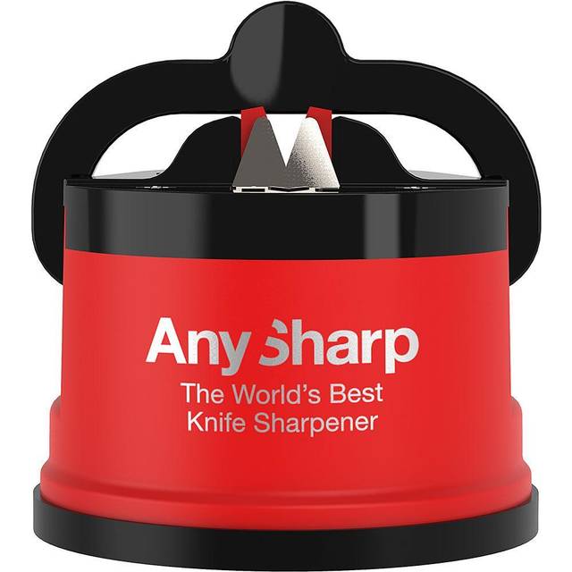 AnySharp Pro Metal Knivslipare, Hands-Free Säkerhet, PowerGrip Sugkopp, Vässar Alla Köksknivar, Perfekt för Härdade Stål & Tandade, Världens Bästa, Kompakt, Röd