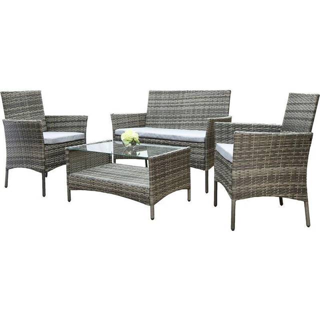 RayGar Rattan Garden Patio Sofa Set 4 Seater Rectangular Table - Grey