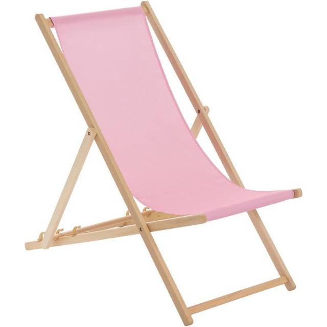 Folding Wooden Deck Chair - Light Pink (106cm H X 56cm W X 99cm D)
