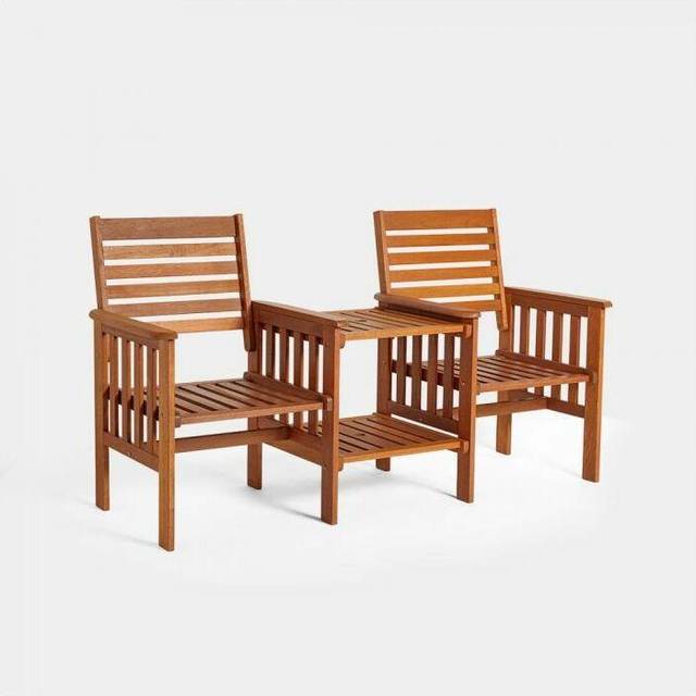 Vonhaus 2 Seater Wooden Loveseat, Brown