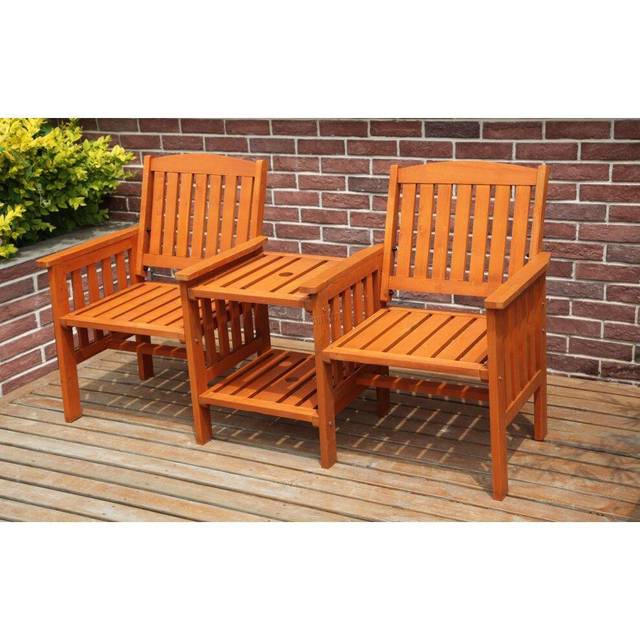 BIRCHTREE Garden Love Seat Wooden Bench 2 Seater Patio Twin Chair W/ Table LS02