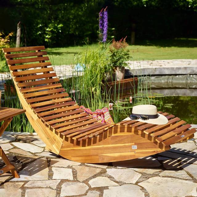 CASARIA® JAVA Rocking Wooden Garden Lounger 155x60x93cm FSC®-Certified Acacia Wood Weatherproof Outdoor Furniture Foldable Ergonomic Rocker Swing