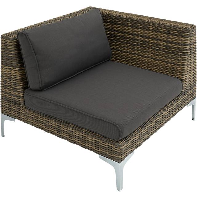Rattan Garden Furniture Villanova - left corner chair, thick seat cushion, 89 x 89 x 72 cm - Mottled Anthracite