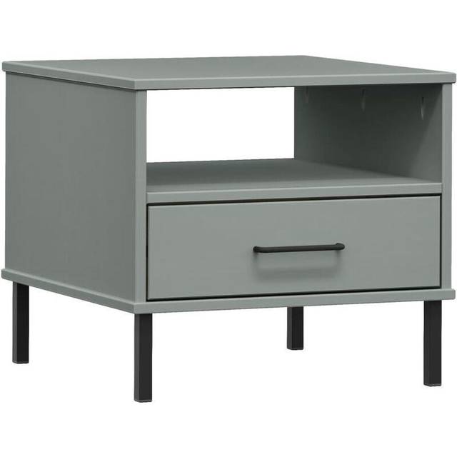 vidaXL Bedside Table with Metal Legs Grey Solid Wood Pine OSLO