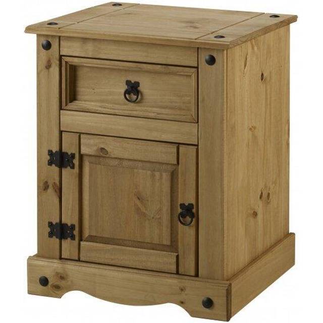 Mercers Furniture Corona Pot Cupboard Bedside Table Cabinet 1 Door 1 Drawer Solid Pine With Mexican Styling, Brown