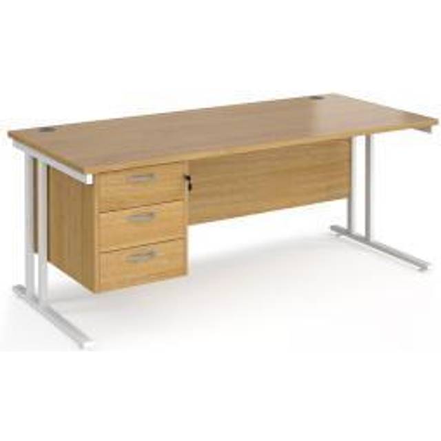 Maestro 25 Oak Straight Office Desk with 3 Drawer Pedestal and White Cantilever Leg Frame - 1800mm x 800mm
