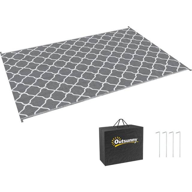 Outsunny Reversible Waterproof Outdoor Rug W/ Carry Bag, 182 X 274 Cm In Grey - 180cm x 270cm