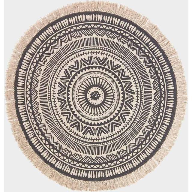 Homescapes Black and White Mandala Rug Geometric 100% Cotton Round Rug - Schwarz