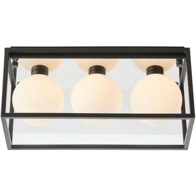 Merano Matera Matt Black and Matt Opal Glass Semi Flush Bathroom 3 Light Ceiling Light - 16 x 42 x 19.5cm