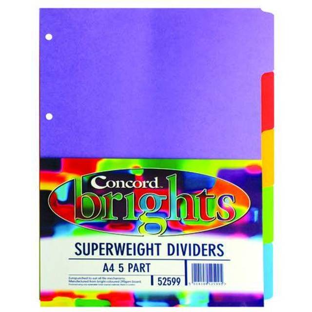 Concord 5-Part Subject Divider Superweight Bright A4 Assorted