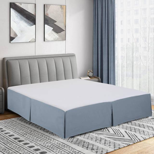 Cathay Home Double Brushed Microfiber Pleated Easy Fit Bed Skirt  Ultra Soft  Fade and Wrinkle Resistant  Blue Fog  Full