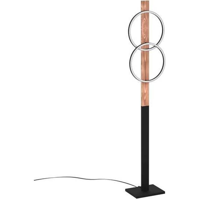 Eglo LED-golvlampa, Boyal, 2-ljuskällor, hörngolvlampa, rustik golvlampa av flammat trä och svart metall, lampa vardagsrum varmvit, 150 cm