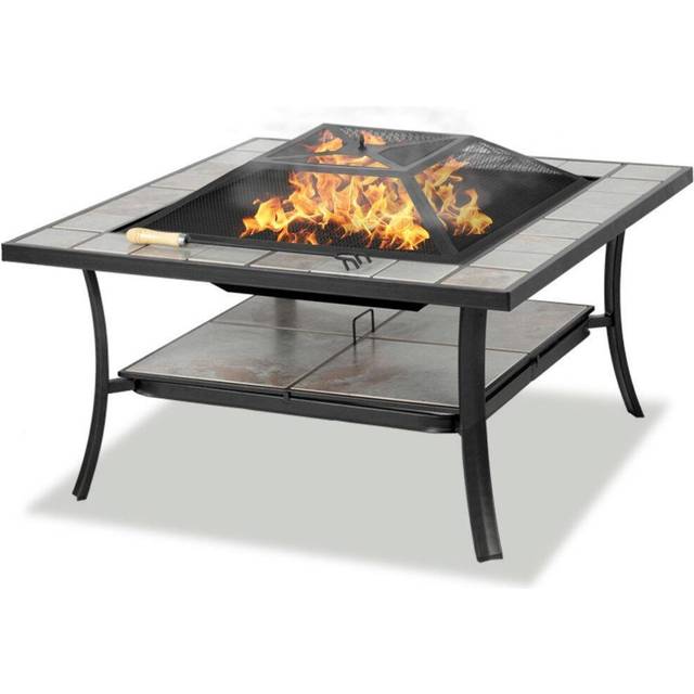 Centurion Supports SHANGO Premium Multi-Functional Black with Ceramic Tiles Outdoor Garden & Patio Square Heater Fire Pit Brazier and Outdoor Table