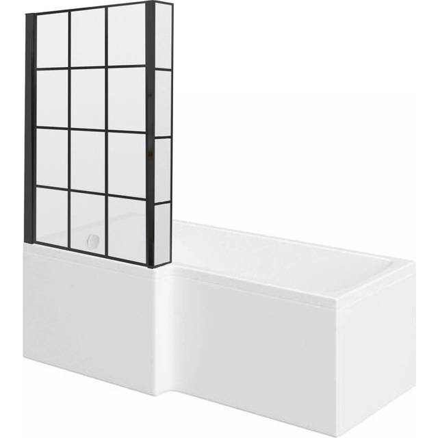 Ceramica L Bath Bundle 1700mm Left Hand - Including Black Grid Shower Screen and Front & End Panels