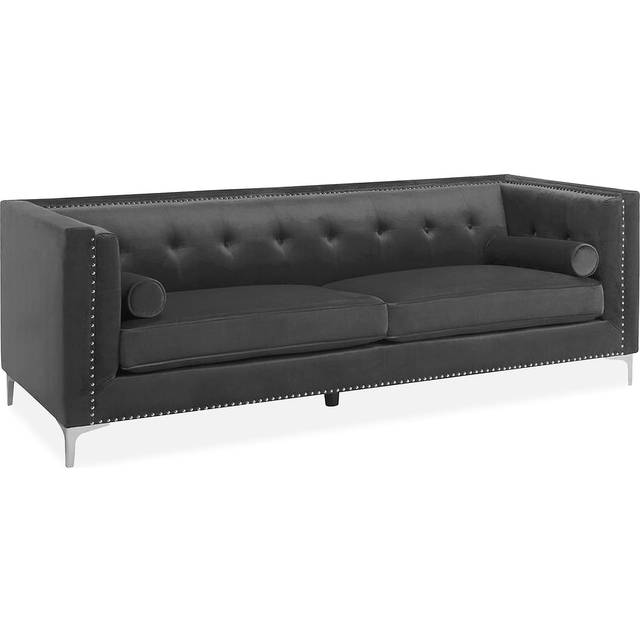 Beliani 3 Seater Velvet Sofa Dark Grey Avaldsenes, Grey