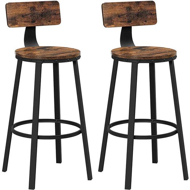 Set of 2 Bar Stools with Backrests, 76.2 cm Tall