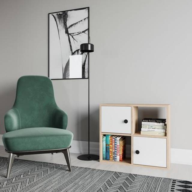 Tasso Bookcase with Cabinets - Sapphire Oak Pattern & White / 2