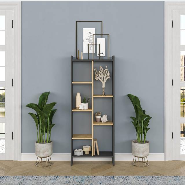 Decorotika Eden Modern Bookcase Bookshelf Shelving Unit Display Unit - Anthracite/Oak